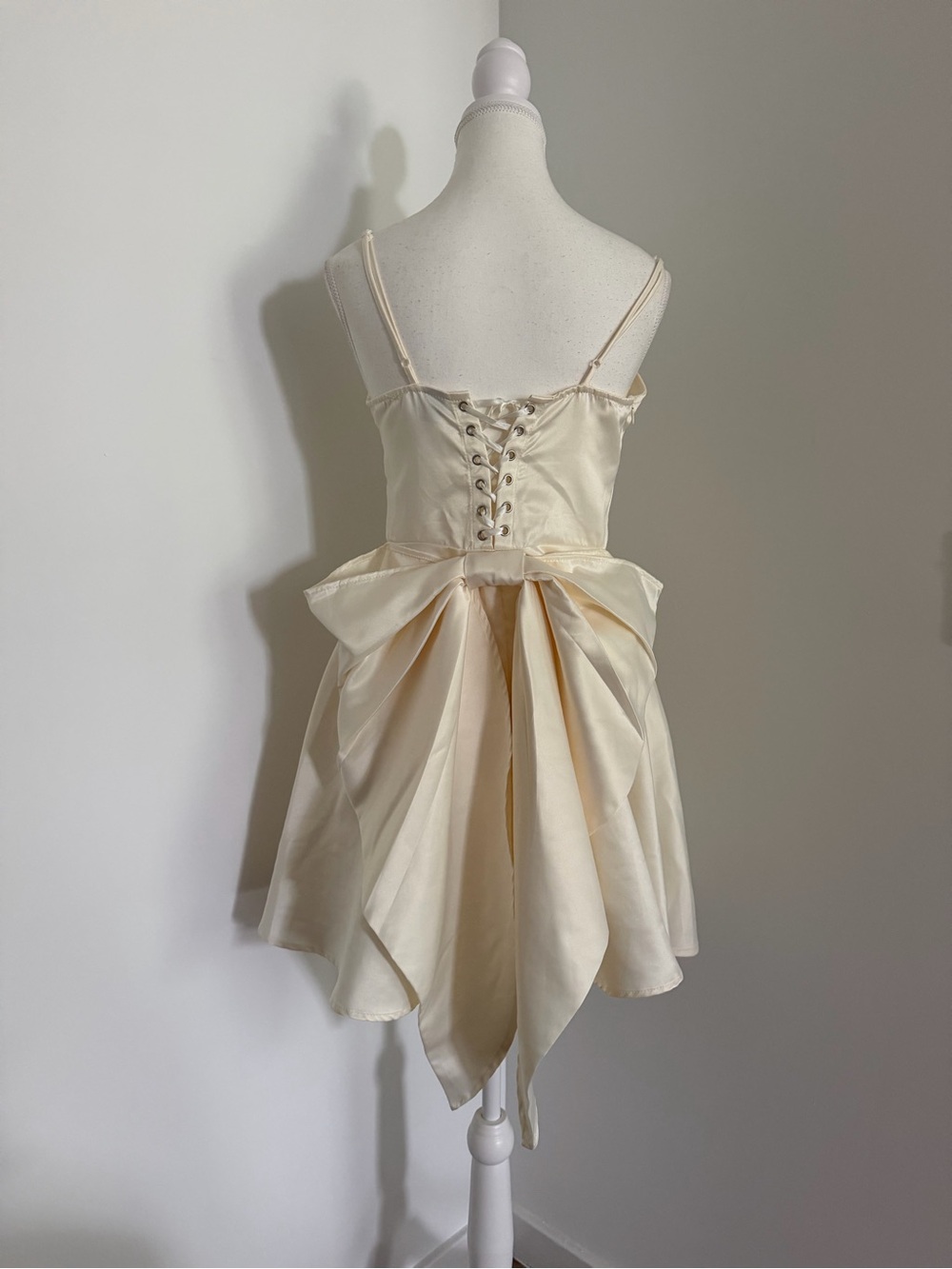 Fairycore princess style Cream Satin Lace-Up Back Party Dress‎ with Bow